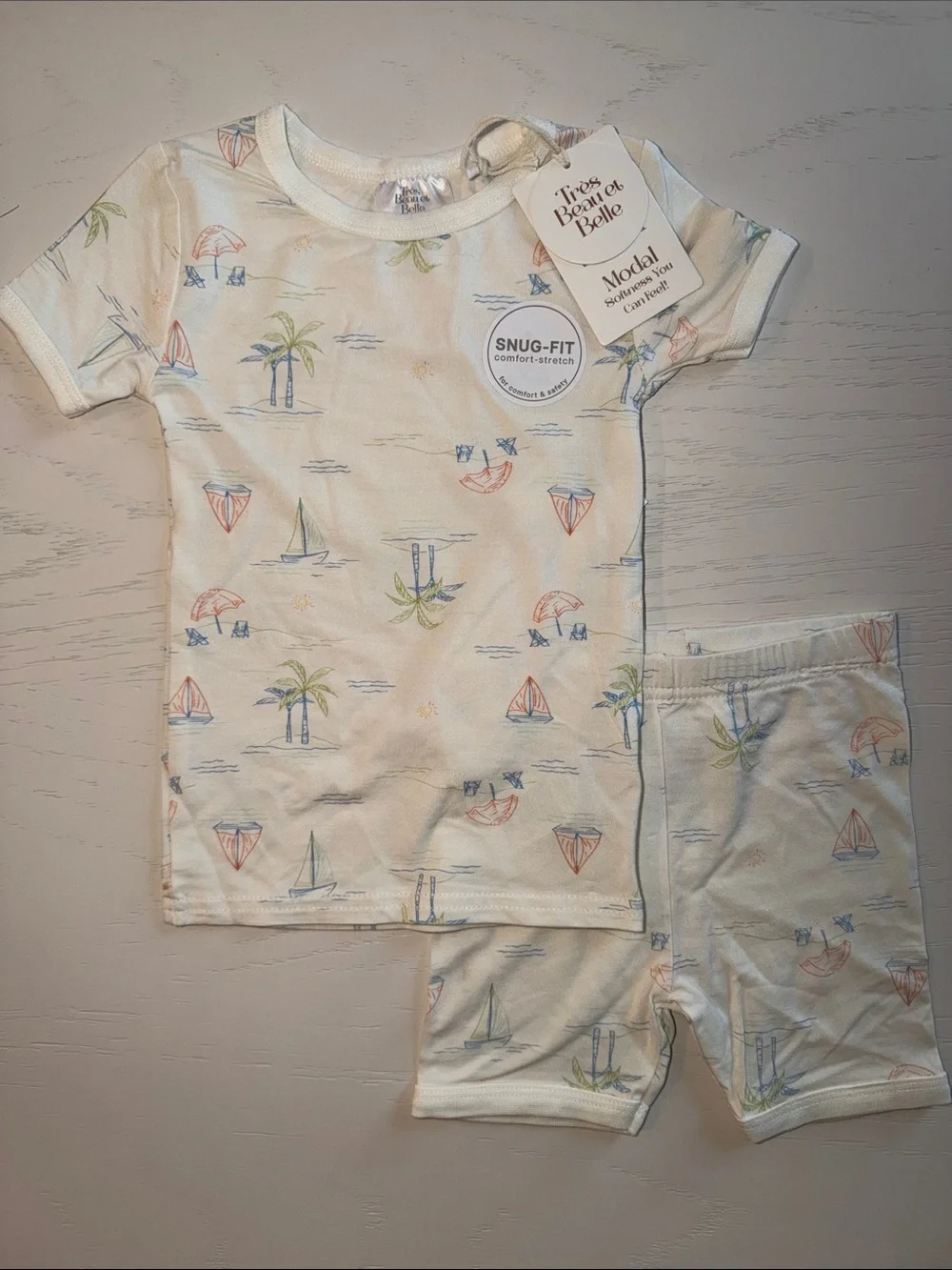 Tres Beau et Belle Beach Sailboat Nautical Short Pajama Set 24 months 2T 4T